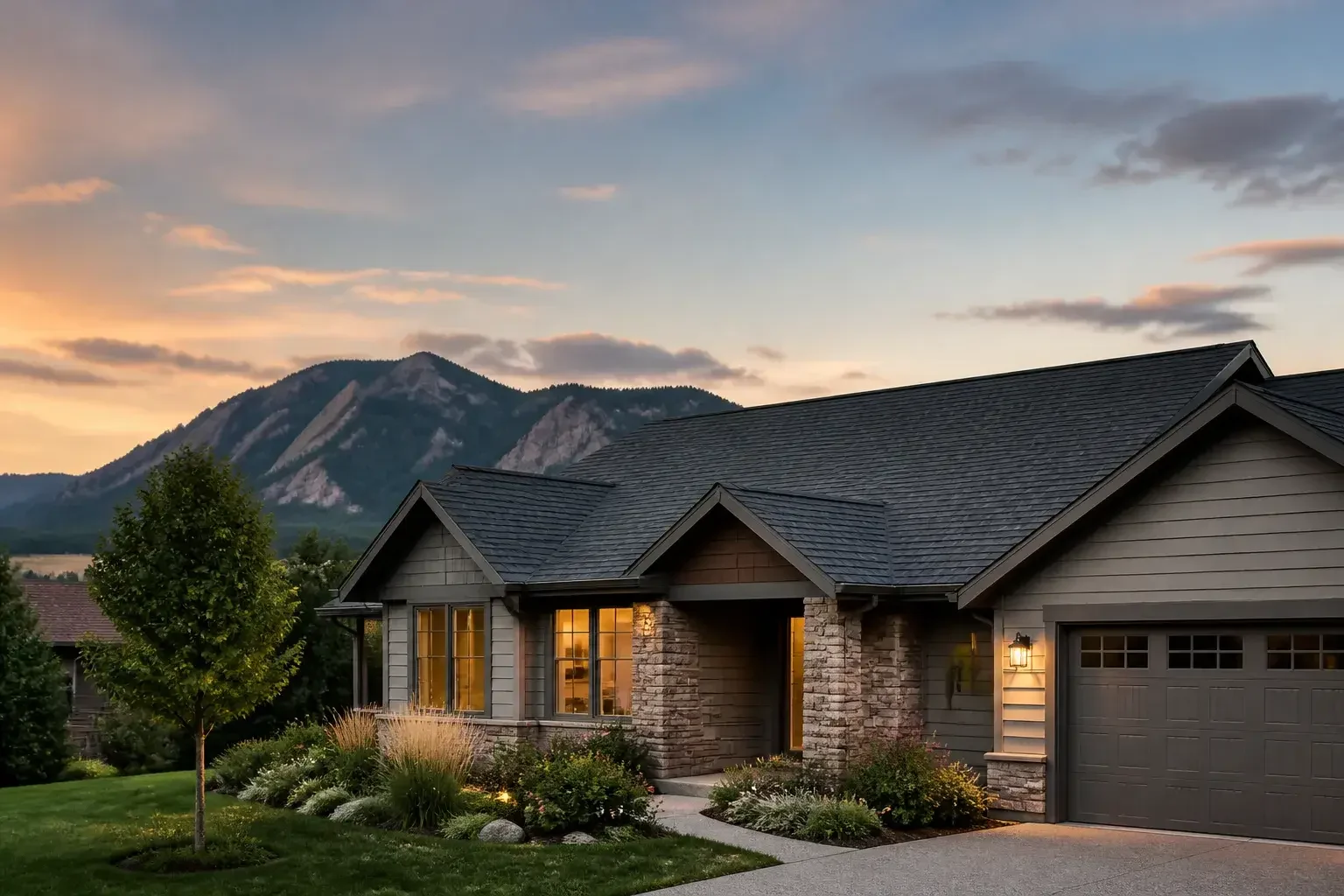 Finished roof replacement on a Boulder home with open sky