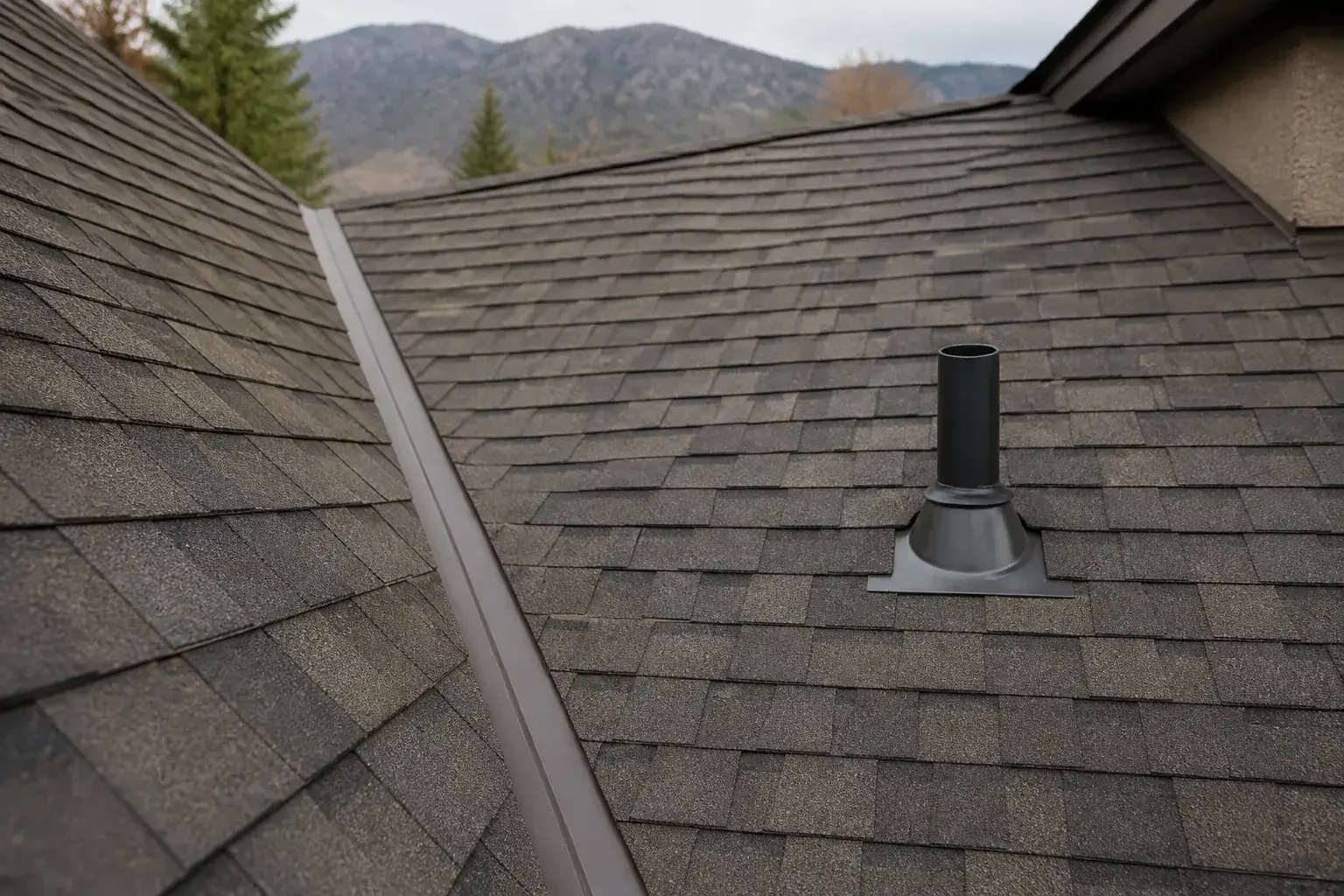 Clean roof repair detail on a house