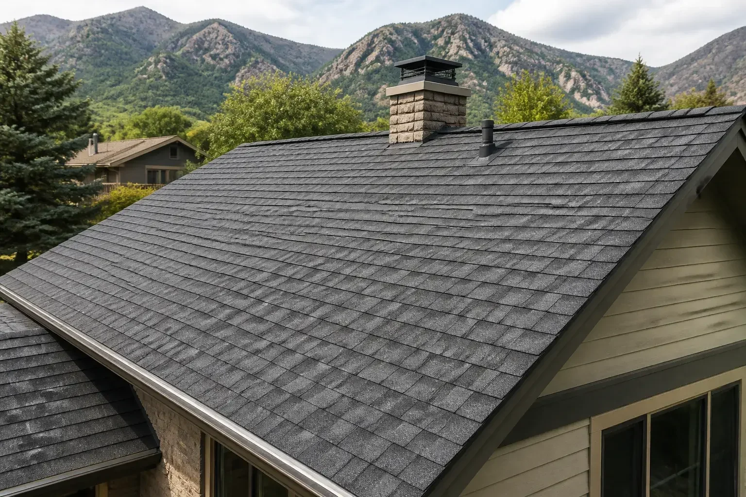Finished roof replacement detail on a home