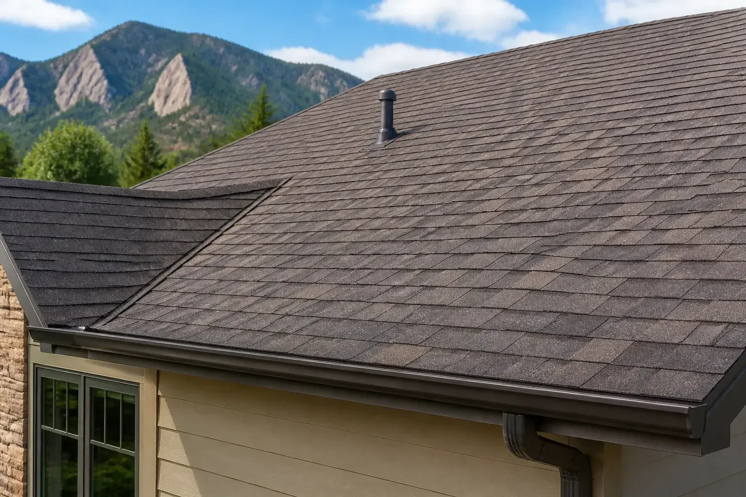 Storm-restored roof detail after hail damage